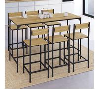 IDMARKET Ensemble table haute de bar DETROIT 150 cm et 6 chaises de bar design industriel