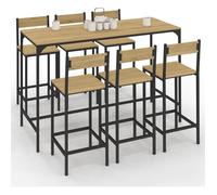 IDMarket Ensemble Table Haute de Bar Detroit 150 cm et 6 Chaises Style Industriel Bois et Noir