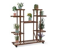 IDMarket - Etagère à Pots de Fleurs Porte Plante en Bois avec roulettes | 8 niveaux, usage extérieur ou intérieur