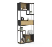IDMarket Étagère bibliothèque DETROIT 6 niveaux asymétrique avec tiroir 161 cm design industriel