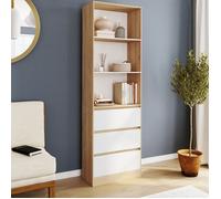 IDMARKET Etagère bibliothèque CARLA 3 niveaux 3 tiroirs blanc et effet bois 190 cm