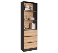 IDMarket - Etagère bibliothèque Carla 3 Niveaux 3 tiroirs Noir et Effet Bois H.190 cm