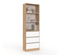 IDMARKET Etagère bibliothèque CARLA 3 niveaux 3 tiroirs blanc et effet bois 190 cm