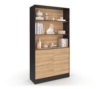 Etagère bibliothèque CARLA 3 niveaux XXL 1 placard noir et effet bois 190 cm