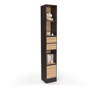 IDMARKET Etagère bibliothèque CARLA 3 étagères 2 tiroirs 1 placard noir et effet bois 190 cm