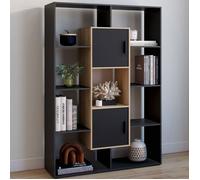 IDMARKET Etagère bibliothèque COLETTE avec 11 compartiments et 2 cases noir et effet bois 143 cm