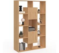 IDMarket - Etagère bibliothèque Colette Effet Lattes tasseau Juliette | Coloris bois chêne, avec 11 compartiments et 2 cases h. 143 cm