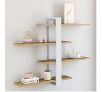 IDMARKET Etagère murale avec étagères coulissantes ORA 4 niveaux façon hêtre et blanc
