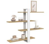 IDMarket - Etagère Murale avec étagères coulissantes ORA 4 Niveaux façon hêtre et Blanc