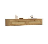 IDMarket - Etagère Murale Console d'entrée HANAE Effet Naturel cannage | Avec 2 tiroirs