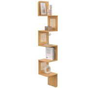 IDMarket - Etagère Murale d'angle EDHEN 5 Niveaux Bois et cannage