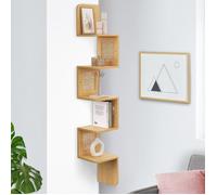 IDMARKET Etagère murale d'angle EDHEN 5 niveaux bois et cannage