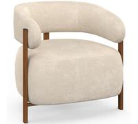 Fauteuil ALBERT tissu chenille beige et pieds effet noyer
