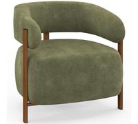 Fauteuil ALBERT tissu chenille vert et pieds effet noyer
