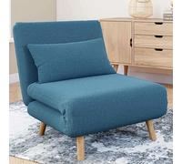 IDMARKET Fauteuil convertible ROMEO lit d'appoint 1 place 80x190 cm tissu bleu canard