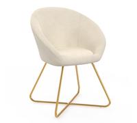 IDMarket - Fauteuil Forme Oeuf Angelina Beige en Velours Pieds croisés dorés