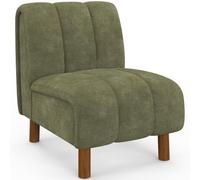 IDMarket - Fauteuil HECTOR chenille vert | avec pieds arrondis effet noyer