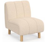 IDMarket - Fauteuil Hector Pieds arrondis Effet Bois et Bouclette Beige