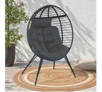 IDMarket – Fauteuil œuf sur pied ajouré effet rotin avec coussin gris