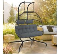IDMarket - Fauteuil Oeuf Suspendu ajouré 2 Places Effet rotin Gris avec Coussin Gris