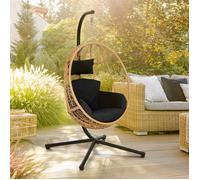 IDMarket - Fauteuil Oeuf Suspendu ajouré Effet rotin avec Coussin Noir
