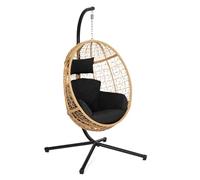 IDMarket - Fauteuil Oeuf Suspendu ajouré Effet rotin avec Coussin Noir