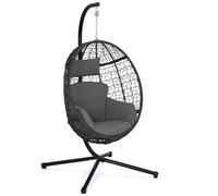IDMarket - Fauteuil Oeuf Suspendu ajouré Effet rotin Gris avec Coussin Gris
