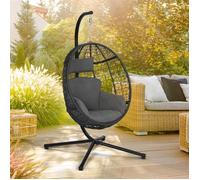 IDMARKET Fauteuil oeuf suspendu ajouré effet rotin gris avec coussin gris