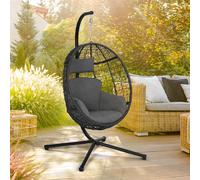 IDMarket – Fauteuil œuf suspendu ajouré effet rotin avec coussin gris
