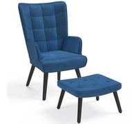 IDMarket - Fauteuil scandinave ANIA avec Repose Pieds Velours Bleu