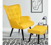 IDMARKET Fauteuil scandinave ANIA avec repose pieds velours jaune