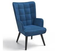 IDMarket Fauteuil scandinave ANIA en velours bleu