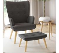 IDMARKET Fauteuil scandinave IVAR avec repose pieds gris anthracite