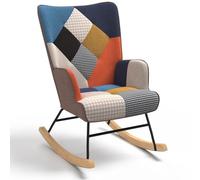 Fauteuil scandinave IVAR en tissu à bascule patchwork multicouleurs