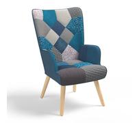 IDMarket - Fauteuil scandinave Ivar en Tissu Patchwork et Velours Bleu