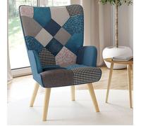 IDMARKET Fauteuil scandinave IVAR en tissu patchwork et velours bleu