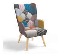 IDMARKET Fauteuil scandinave IVAR en tissu patchwork multicouleurs