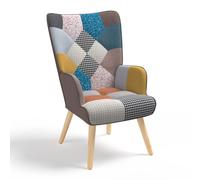 IDMarket Fauteuil scandinave IVAR en tissu patchwork multicouleurs