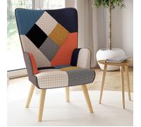 IDMARKET Fauteuil scandinave IVAR en tissu patchwork multicouleurs et imprimé pied de poule