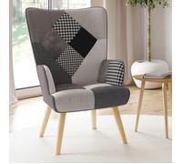 Fauteuil scandinave ivar en tissu patchwork noir, gris et blanc
