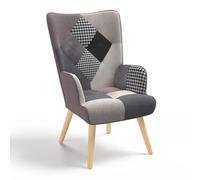 Fauteuil scandinave ivar en tissu patchwork noir, gris et blanc