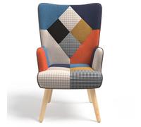 IDMarket - Fauteuil scandinave Ivar Multicouleurs | En tissu patchwork et imprimé pied de poule