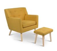 IDMarket - Fauteuil scandinave LIV avec Repose Pieds en Tissu Jaune