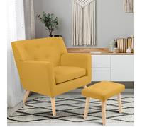 IDMARKET Fauteuil scandinave LIV avec repose pieds en tissu jaune