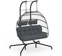 IDMarket - Fauteuil Oeuf Suspendu ajouré 2 Places Effet rotin Gris avec Coussin Gris