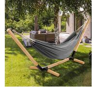 IDMarket - Hamac avec Support Bois et Toile Gris Anthracite Tahiti