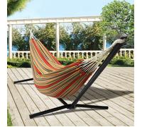 IDMARKET Hamac avec support métal noir et toile rayée rouge et jaune