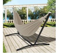 IDMARKET Hamac avec support métal noir et toile taupe