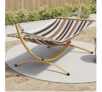 IDMARKET Hamac XL avec support métal effet bois et toile rayée noire, blanche et chocolat