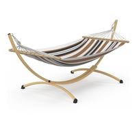 IDMarket - Hamac XL avec Support métal Effet Bois et Toile rayée Noire, Blanche et Chocolat
